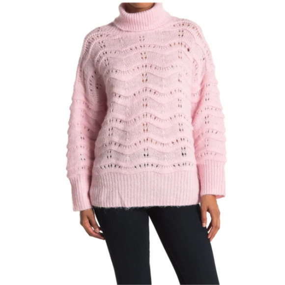 FRNCH Sweaters - FRNCH Cable Knit Turtleneck Sweater Pink Small/Medium Pointelle Oversized NWOT